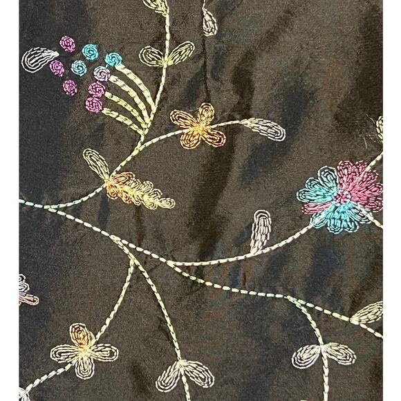Vtg Anne Carson 100% Pure Silk Floral Embroidered High Waist Pants Size 10 Black - Picture 8 of 9